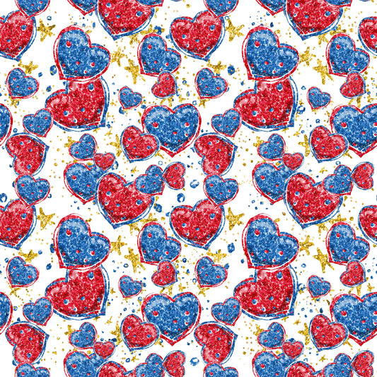 Red, White and Blue Hearts on Bamboo Stretch French Terry Fabric - Nature's Fabrics