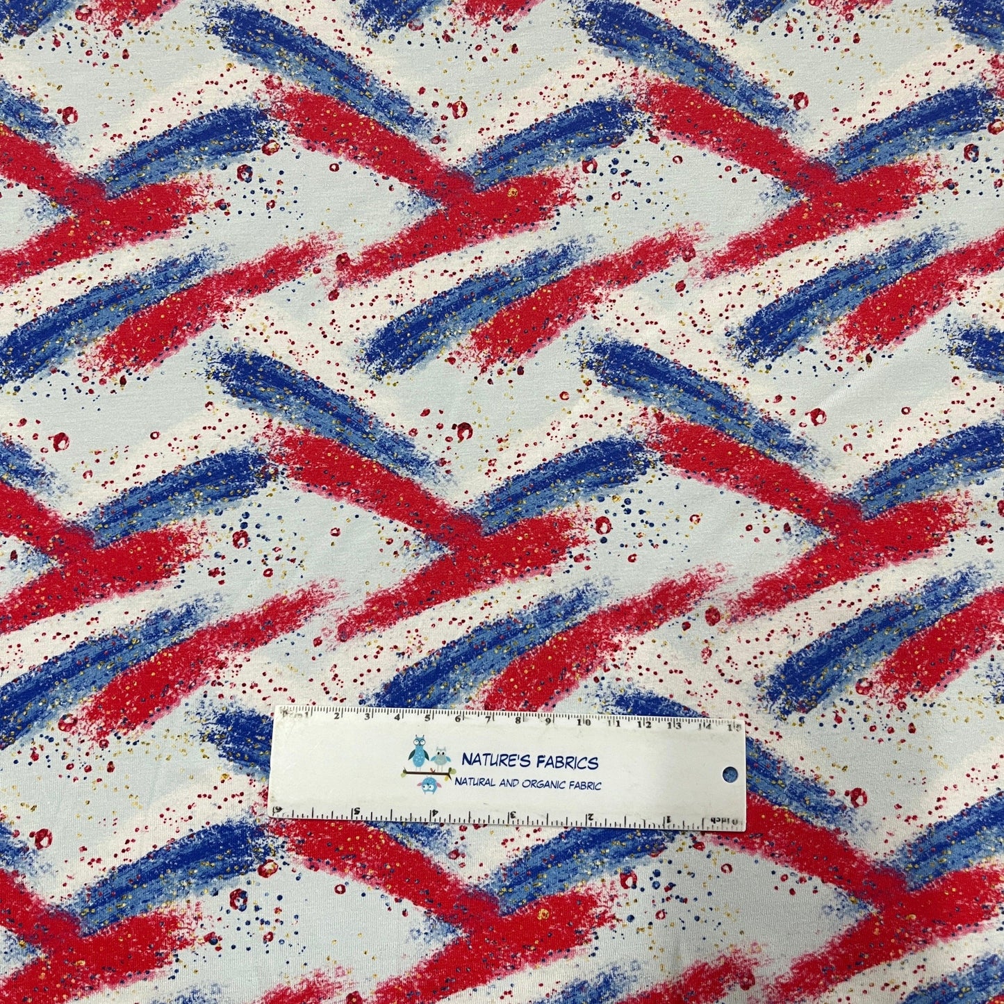 Red, White and Blue Paint on Bamboo/Spandex Jersey Fabric - Nature's Fabrics