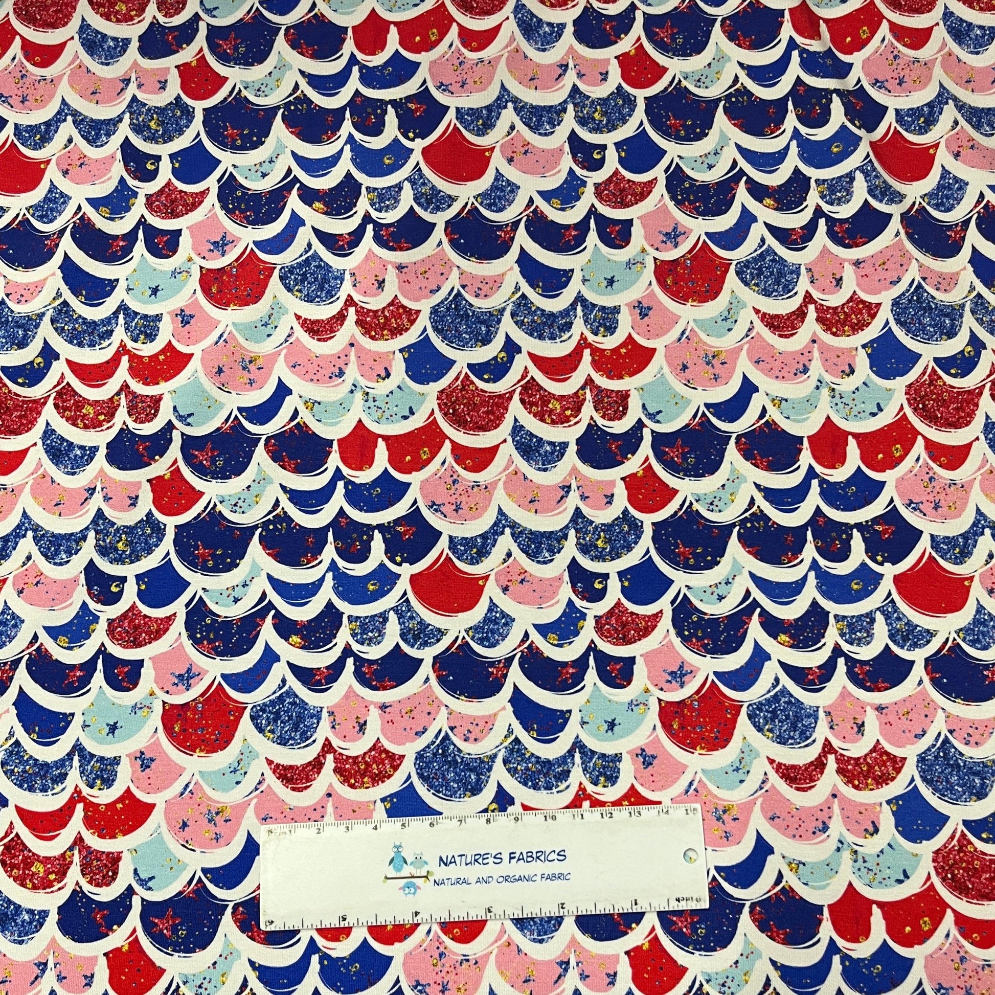 Red, White and Blue Scales on Bamboo Stretch French Terry Fabric - Nature's Fabrics