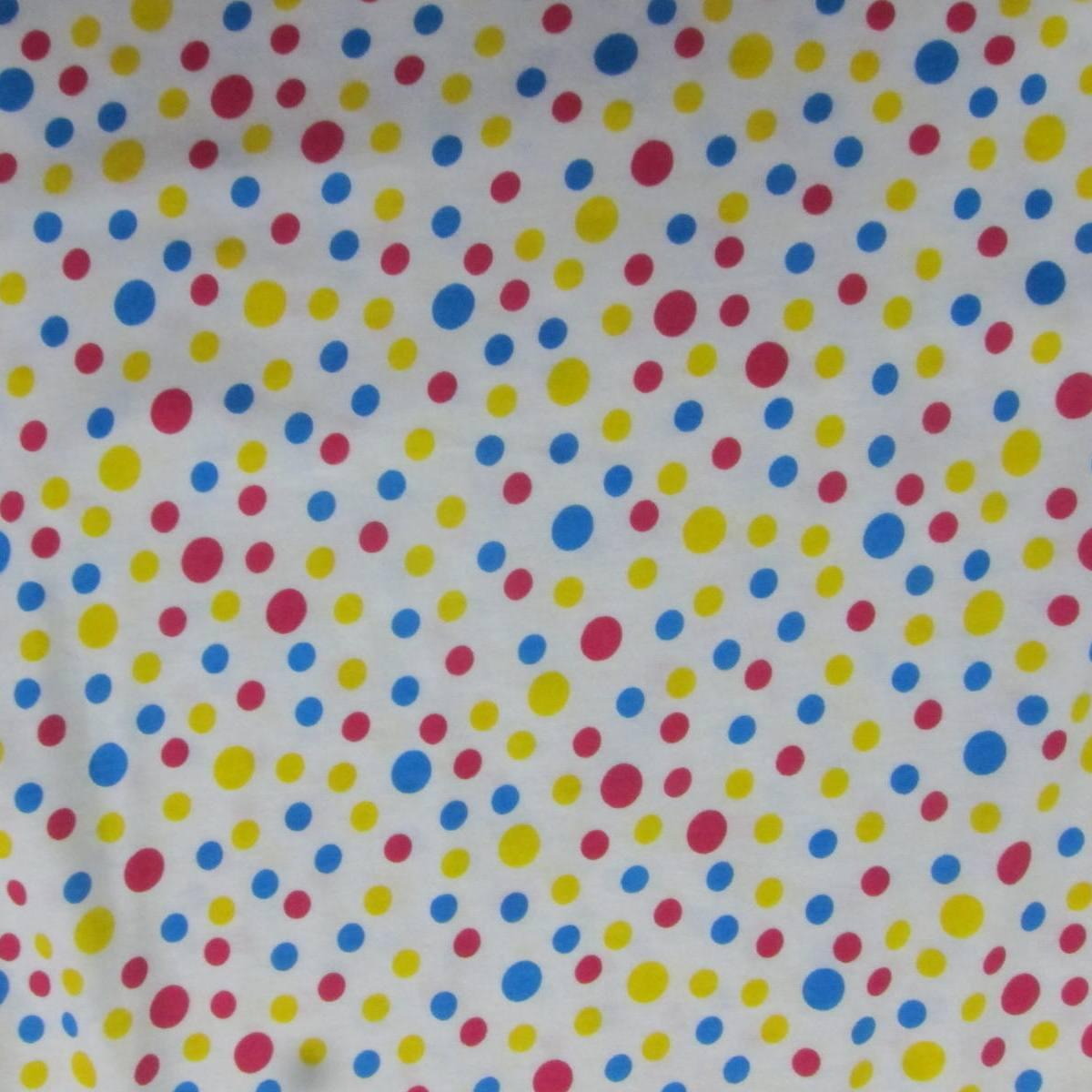 Red, Yellow and Blue Dots on White Cotton Jersey