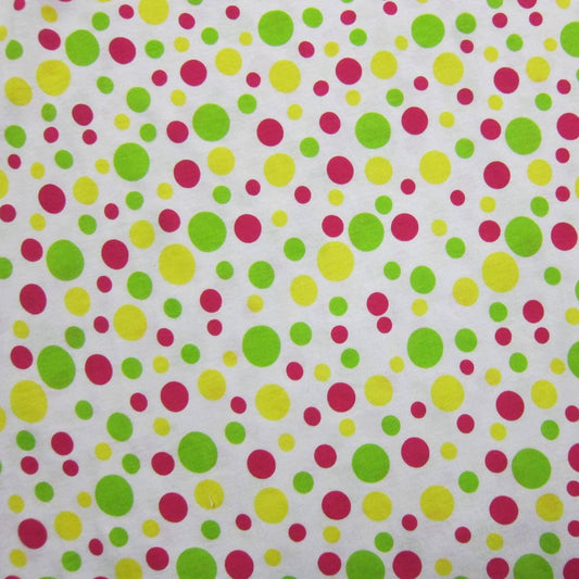 Red, Yellow and Green Dots on White Cotton Jersey