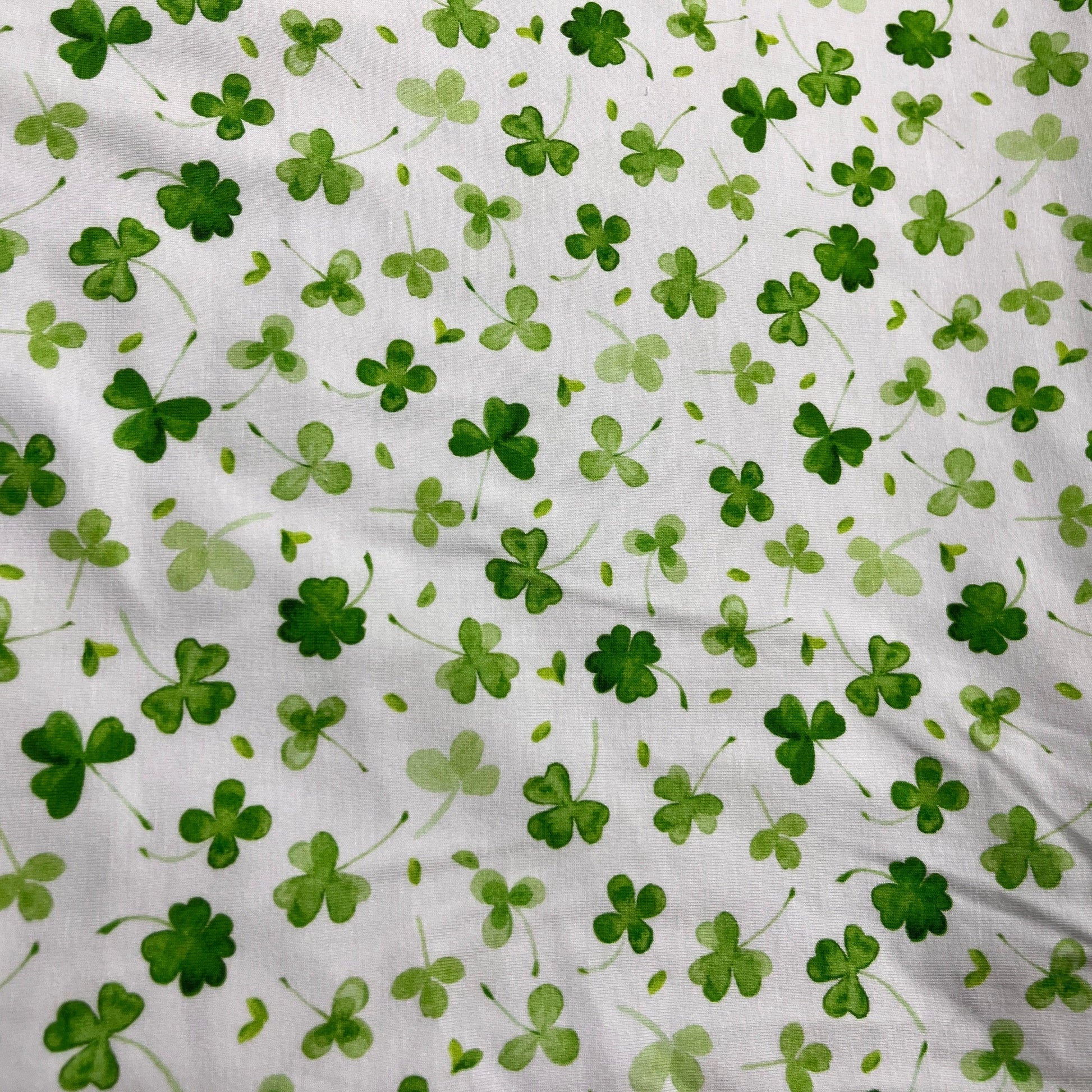 Shamrocks on White Bamboo/Spandex Jersey Fabric - Nature's Fabrics