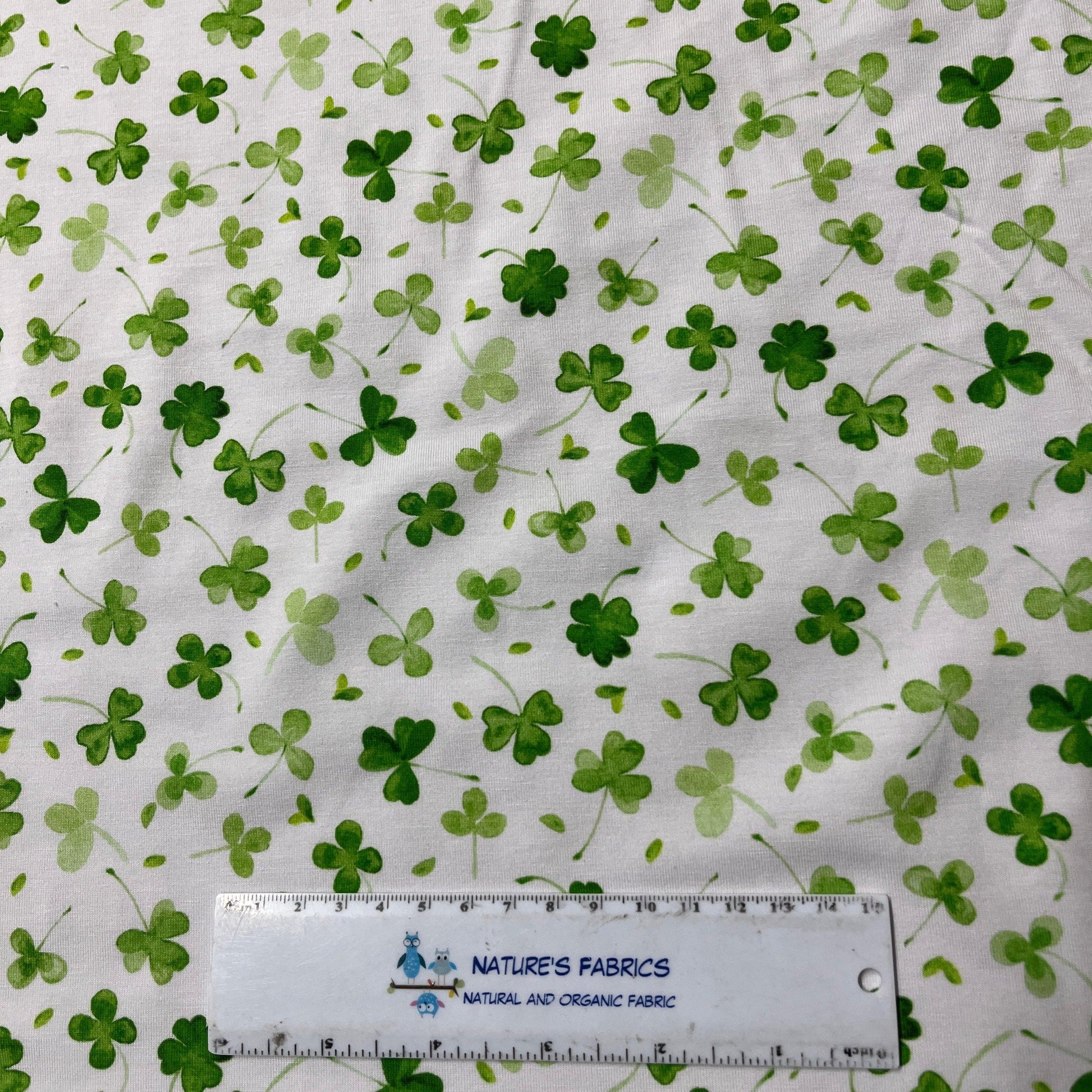 Shamrocks on White Bamboo/Spandex Jersey Fabric - Nature's Fabrics