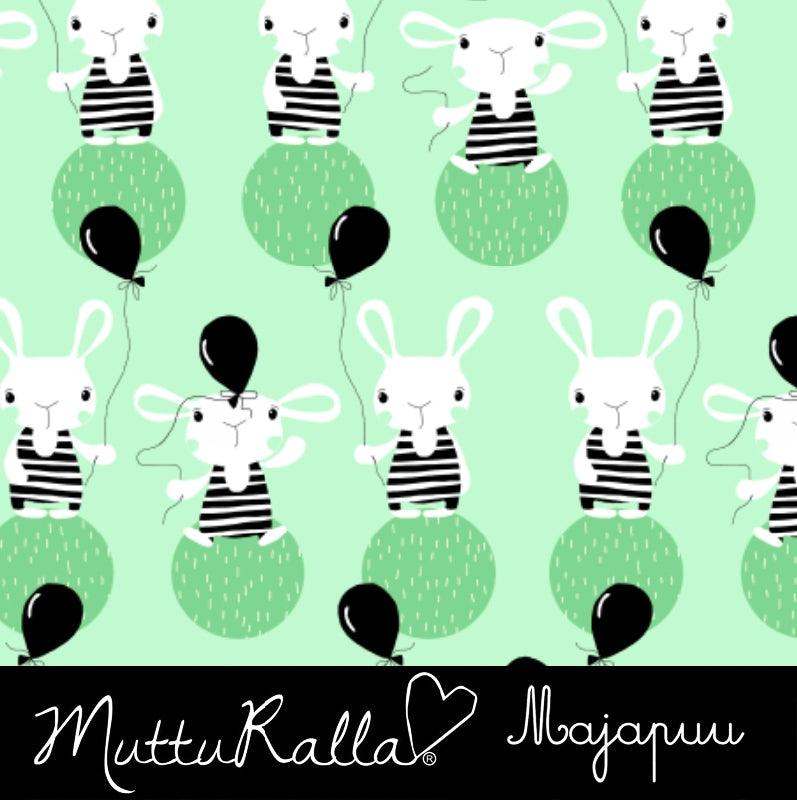 Shy Bunny on Mint Organic Cotton/Spandex Jersey Fabric - Nature's Fabrics