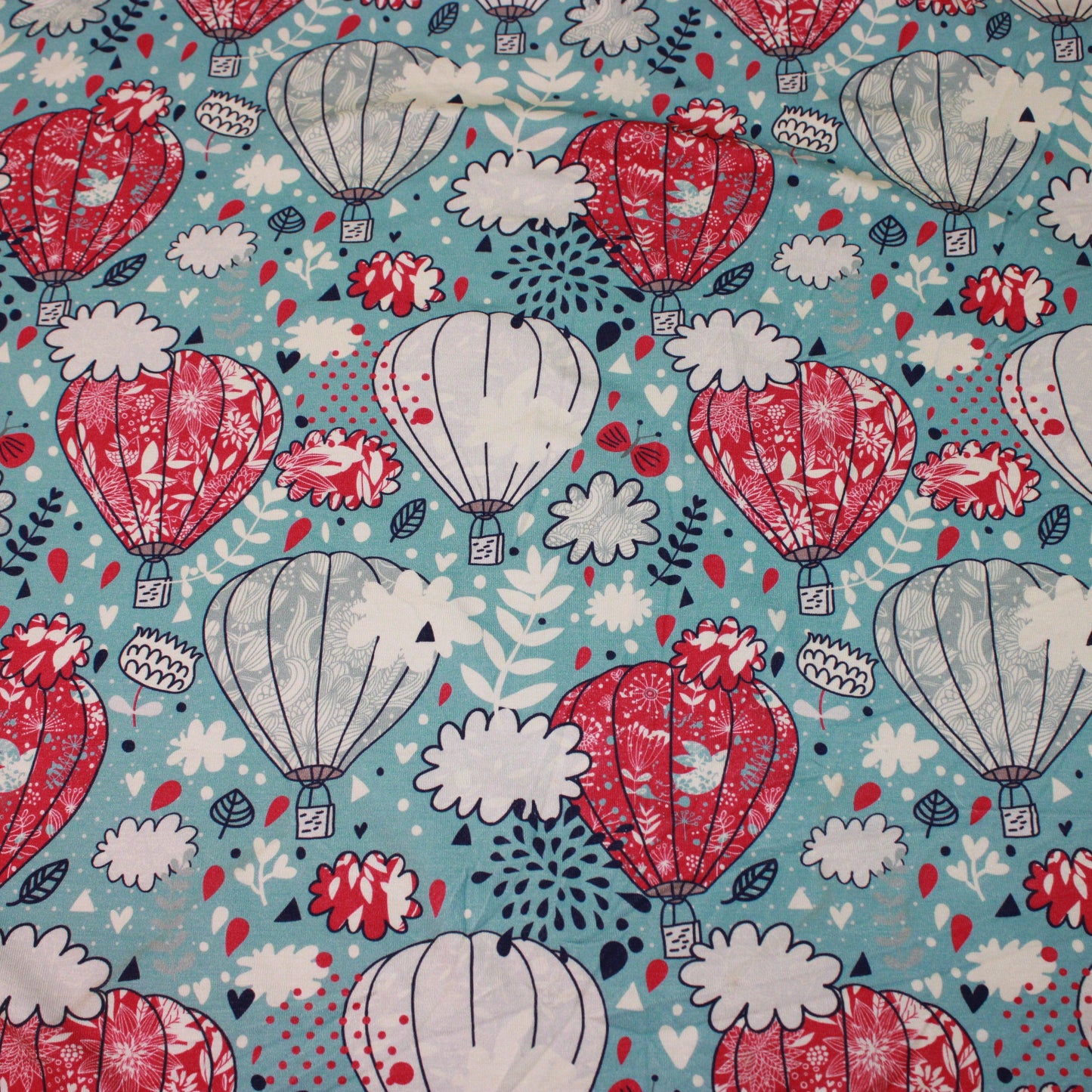 Sketched Hot Air Balloons on Bamboo/Spandex Jersey Fabric - Nature's Fabrics