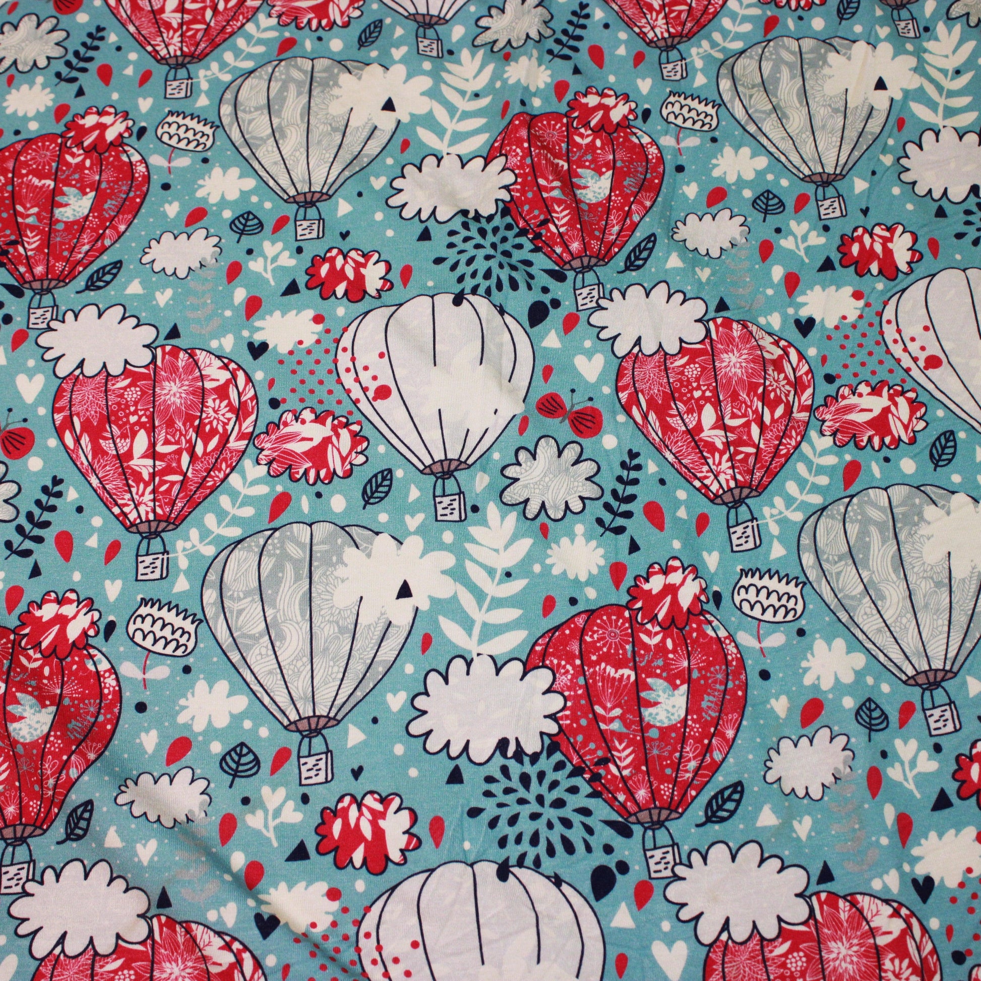 Sketched Hot Air Balloons on Bamboo/Spandex Jersey Fabric - Nature's Fabrics
