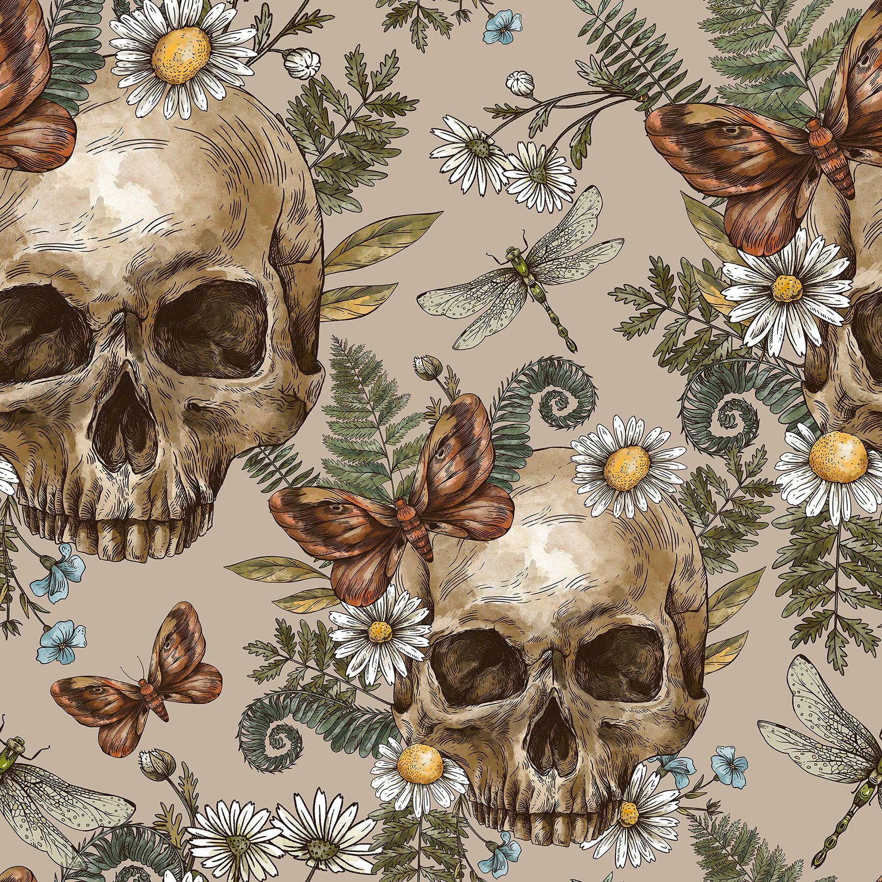 Skulls and Daisies on Bamboo/Spandex Jersey Fabric - Nature's Fabrics