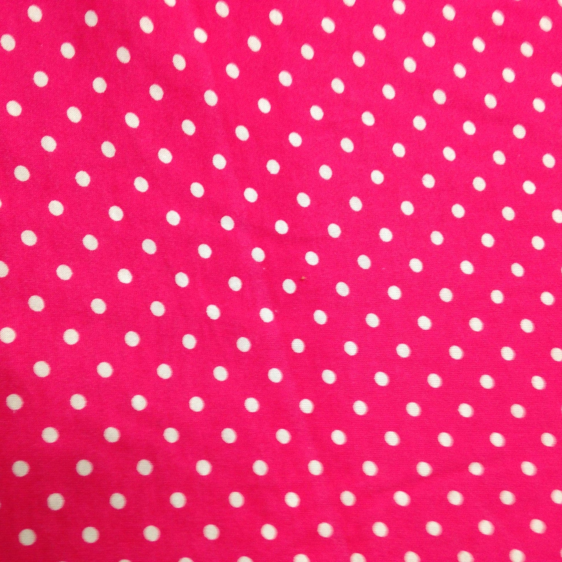 Small White Dots on Hot Pink Cotton/Poly Jersey Fabric - Nature's Fabrics