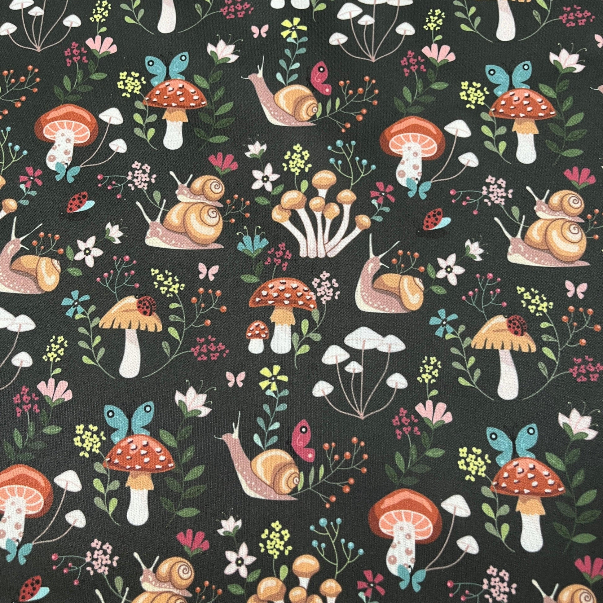 Snails and Mushrooms 1 mil PUL Fabric - Made in the USA - Nature's Fabrics