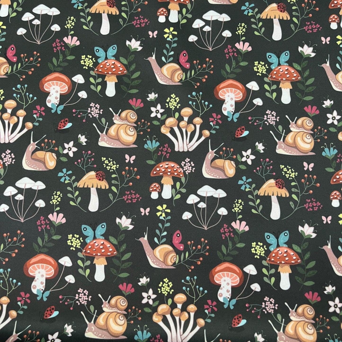Snails and Mushrooms 1 mil PUL Fabric - Made in the USA - Nature's Fabrics