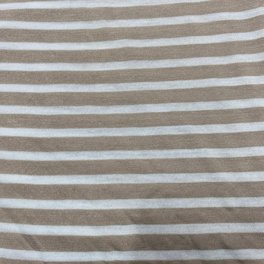 Tan 1/2" and White 1/4" Stripes on Cotton/Poly Jersey Fabric - Nature's Fabrics