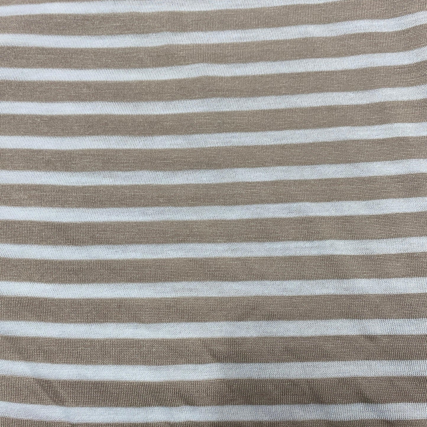 Tan 1/2" and White 1/4" Stripes on Cotton/Poly Jersey Fabric - Nature's Fabrics