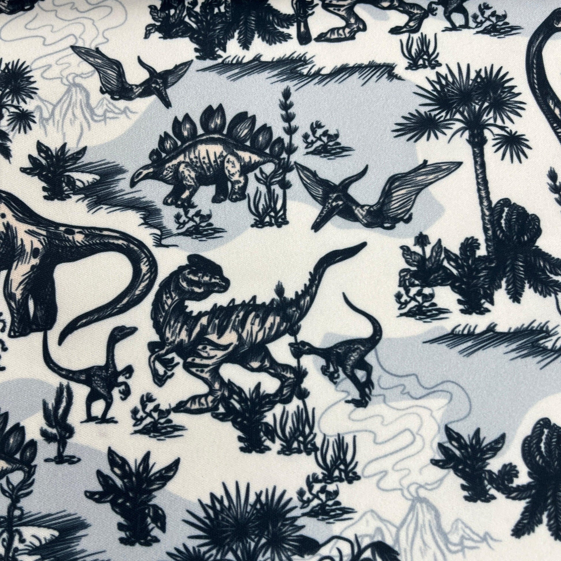 Tan Dino on Gray 1 mil PUL Fabric - Made in the USA - Nature's Fabrics