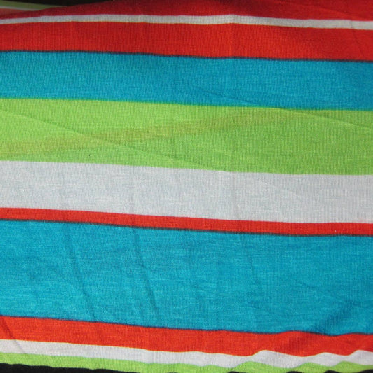 Teal, Red and Black Stripe on Cotton/Poly Jersey