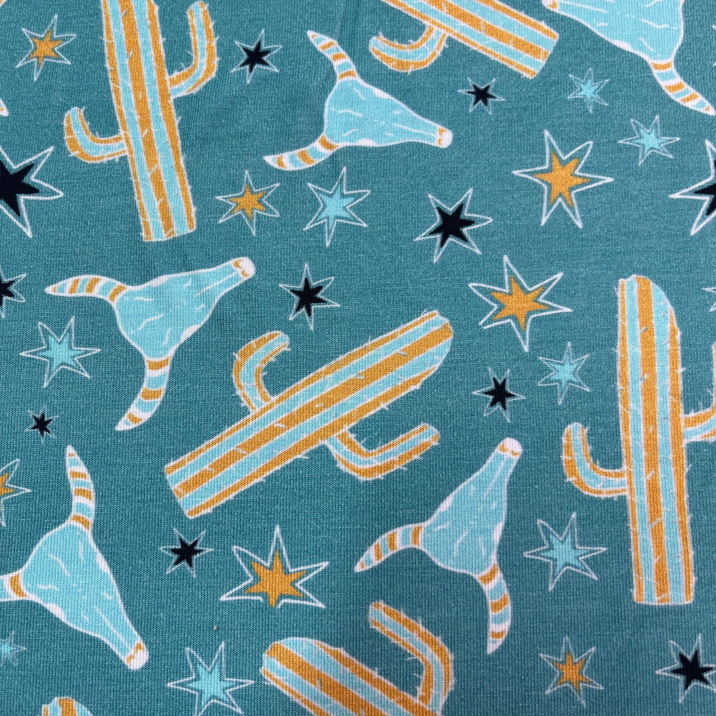 Texas on Blue Bamboo/Spandex Jersey Fabric - Nature's Fabrics