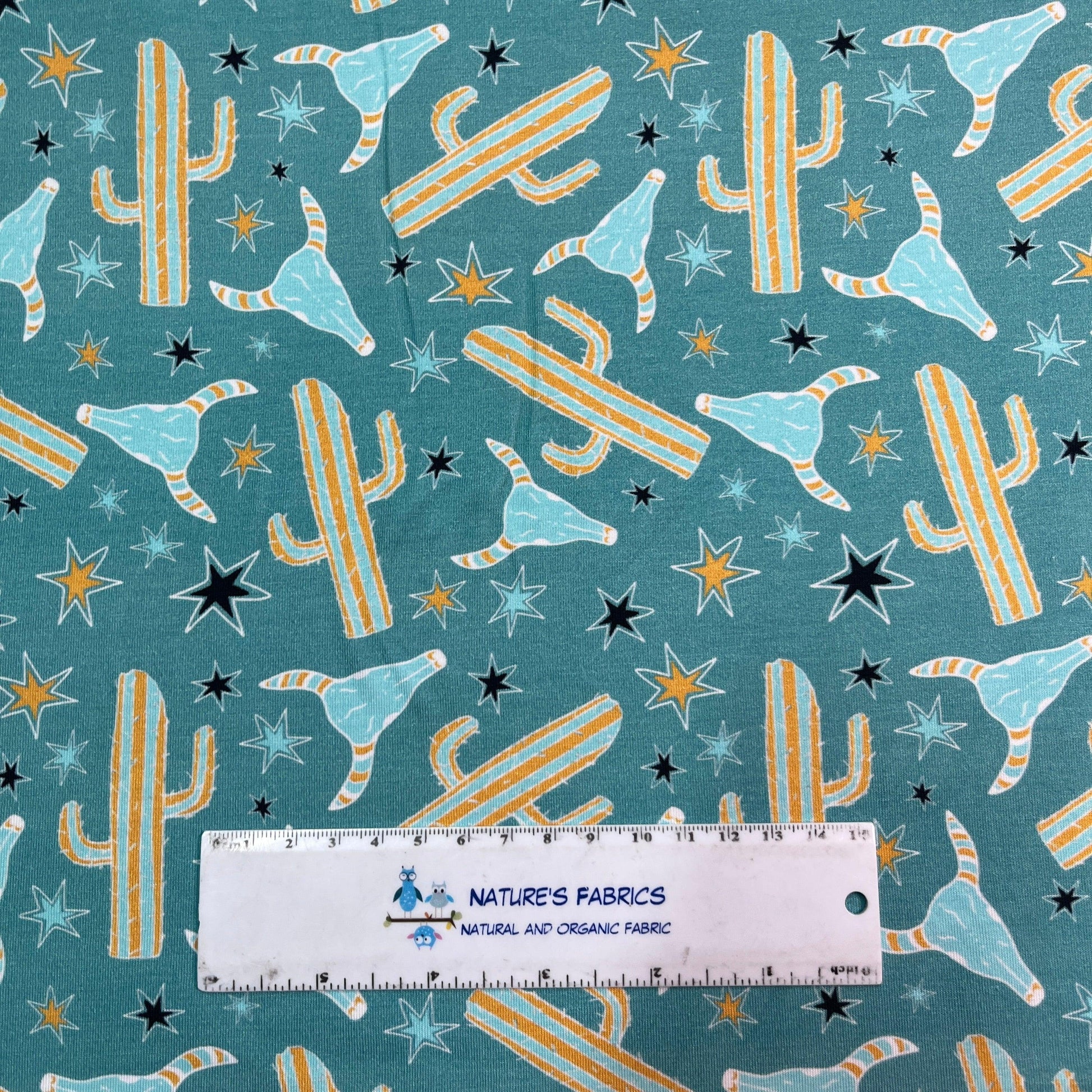 Texas on Blue Bamboo/Spandex Jersey Fabric - Nature's Fabrics