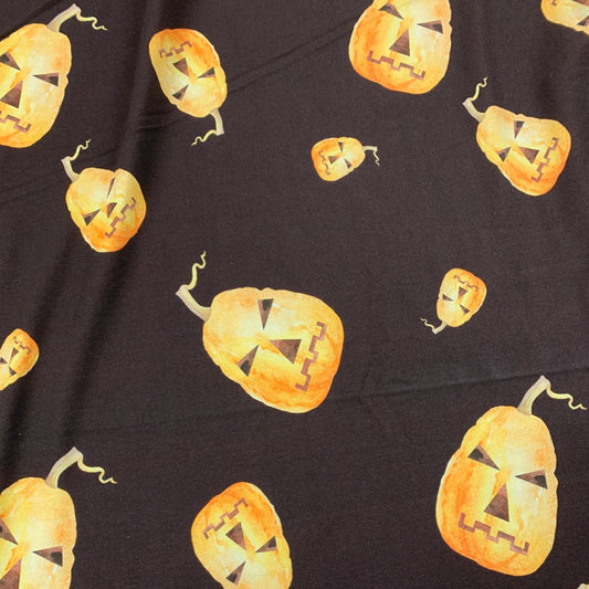 Tossed Pumpkins on Brown Bamboo/Spandex Jersey Fabric - Nature's Fabrics