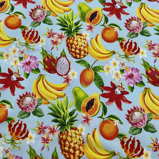 Tropical Fruit on Blue 1 mil PUL Fabric - Made in the USA - Nature's Fabrics