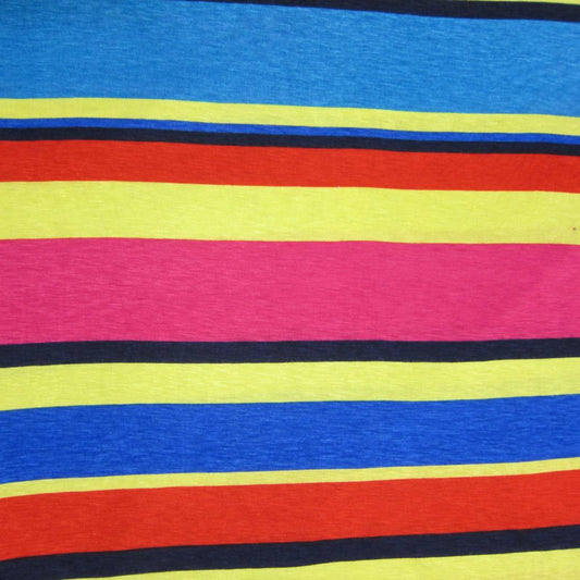Vari Stripe of Pink, Yellow, Red and Blue Cotton/Poly Jersey