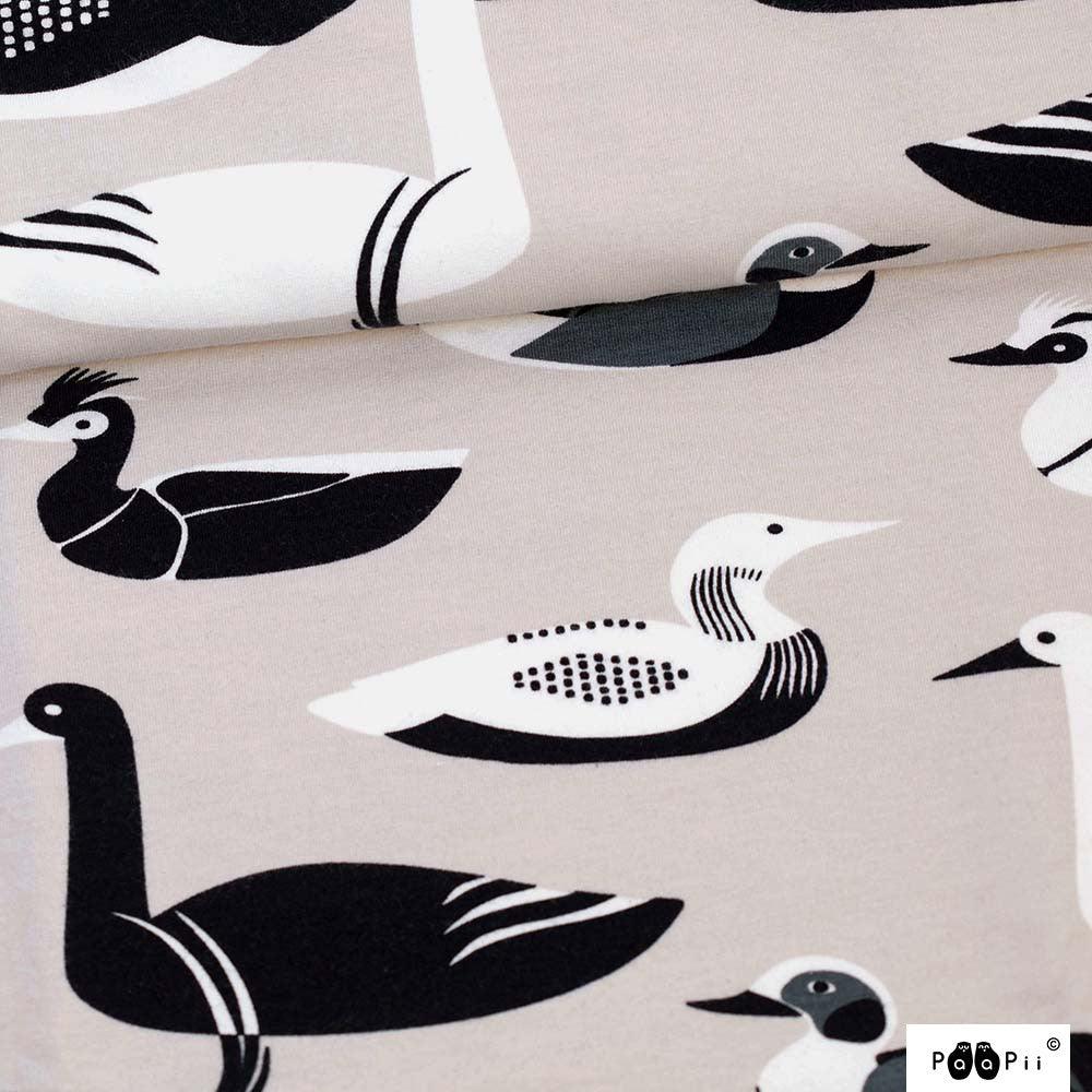 Waterbirds on Sand Organic Cotton/Spandex French Terry Fabric - Nature's Fabrics