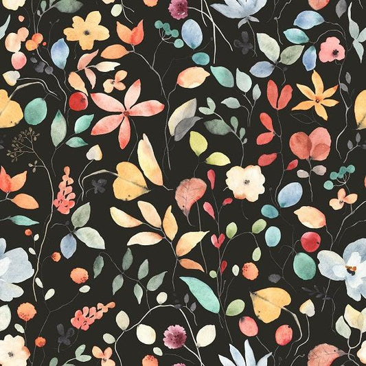 Watercolor Floral Vines on Bamboo/Spandex Jersey Fabric - Nature's Fabrics