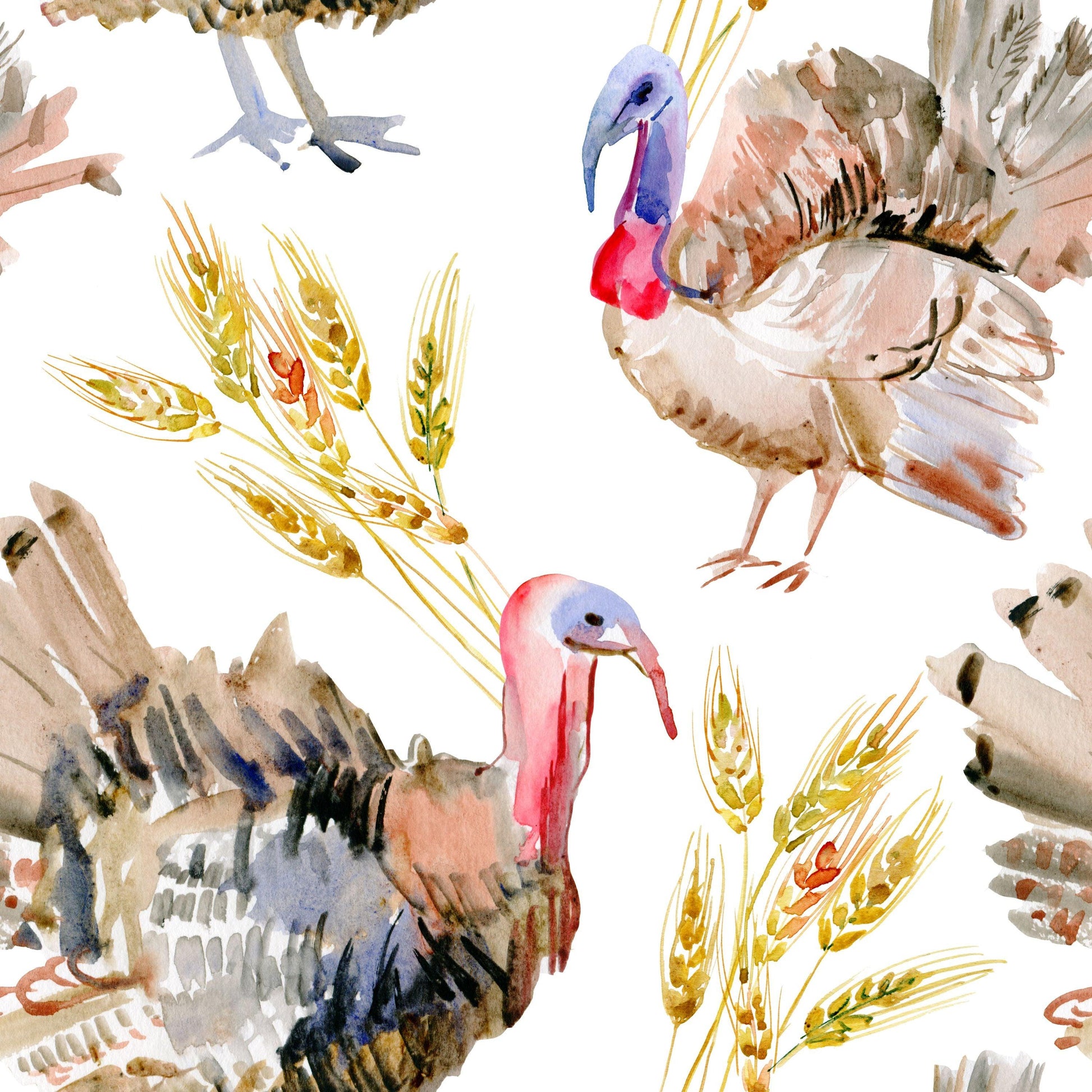Watercolor Turkeys 1 mil PUL Fabric - Made in the USA - Nature's Fabrics