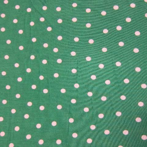 White Dots on Green Cotton Poly Jersey 