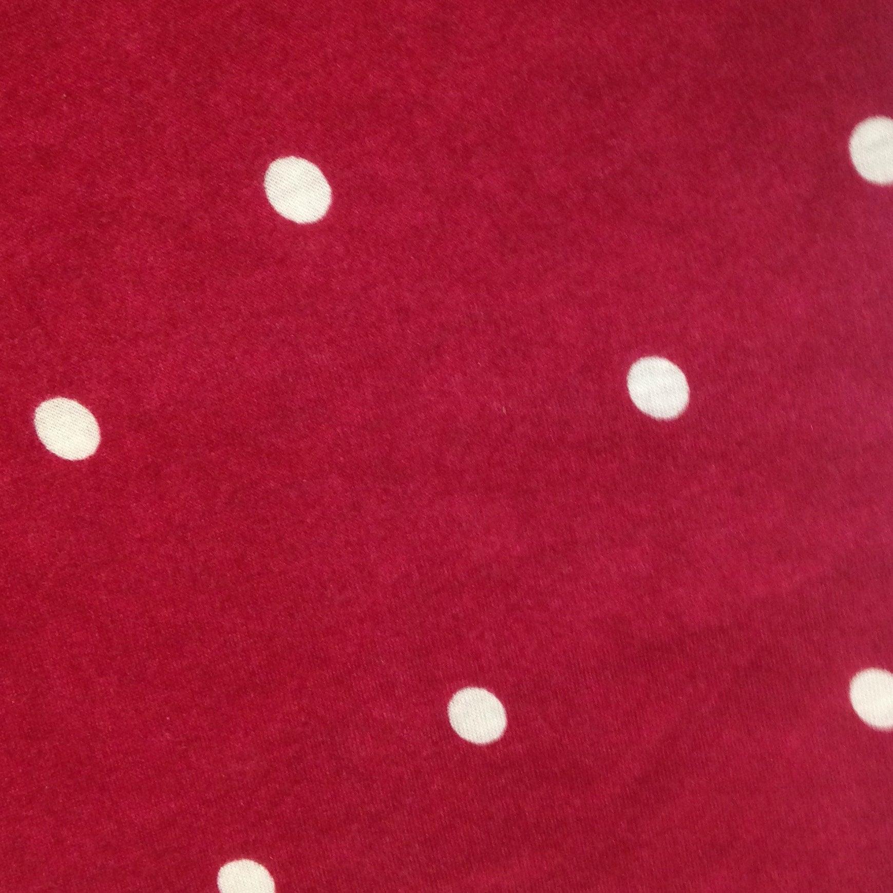 White Pencil Dots on Dark Red Cotton/Poly Jersey Fabric - Nature's Fabrics