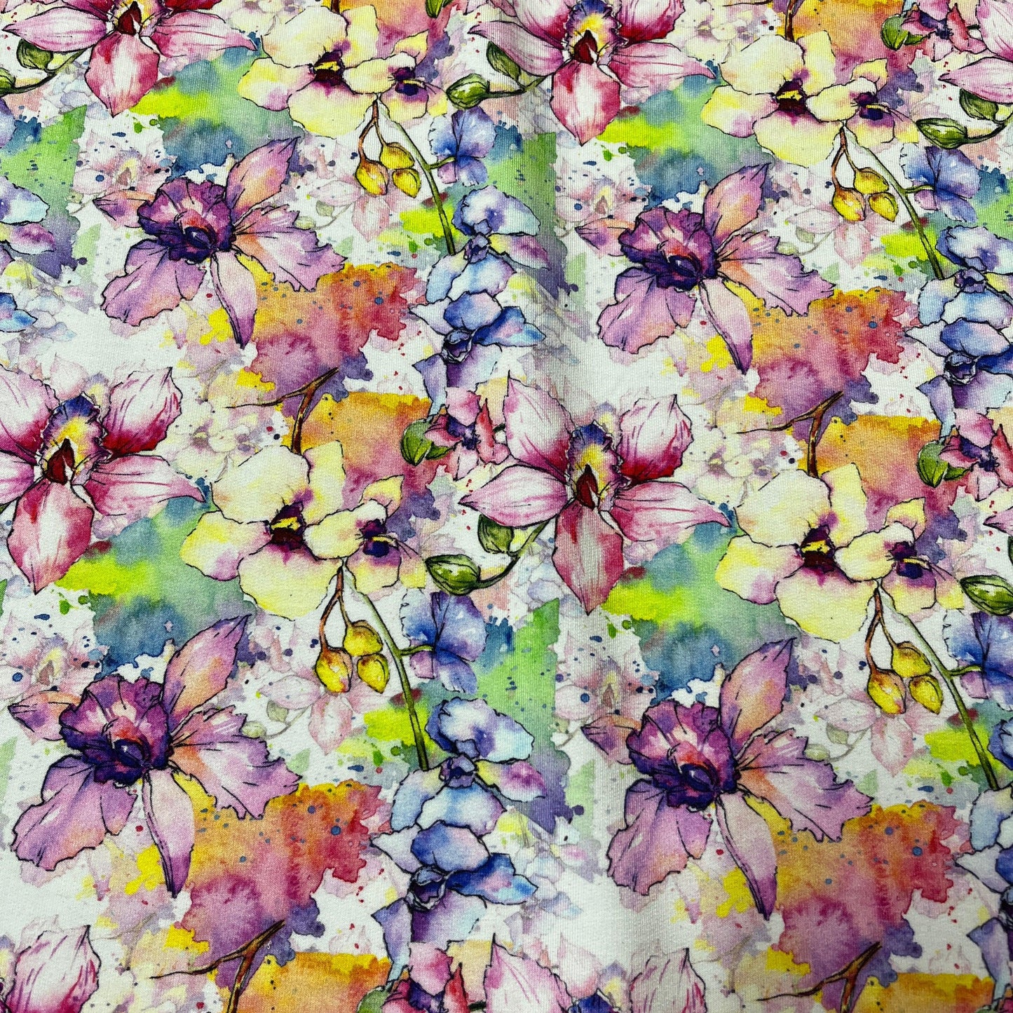 Wild Orchids on Bamboo Stretch French Terry Fabric - Nature's Fabrics