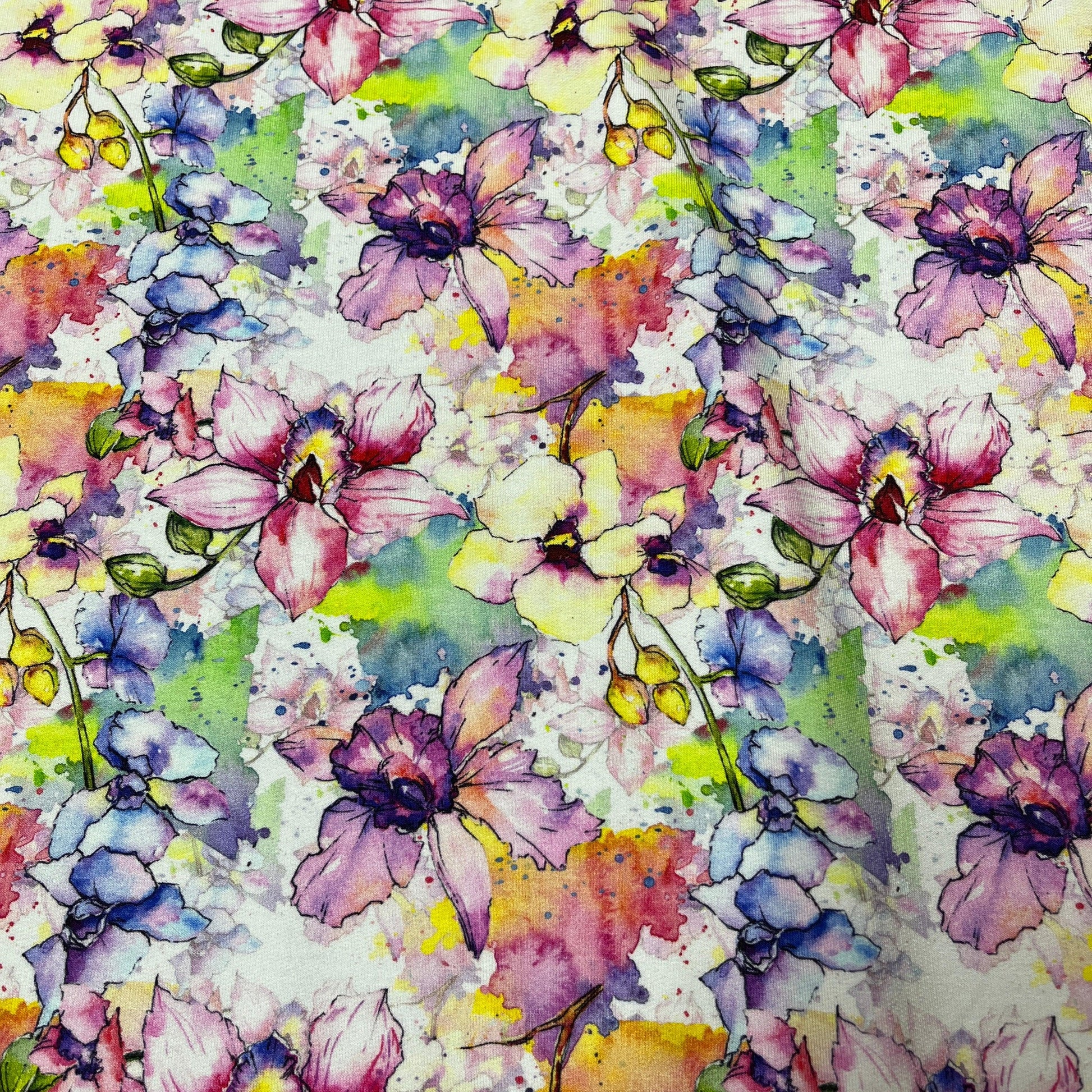 Wild Orchids on Bamboo Stretch French Terry Fabric - Nature's Fabrics
