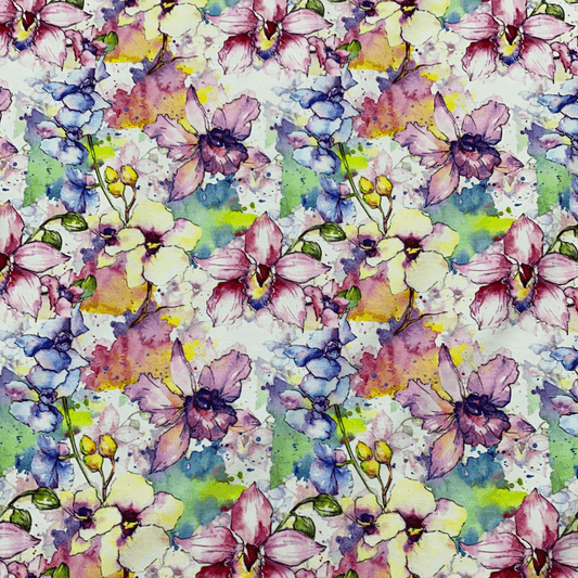 Wild Orchids on Bamboo/Spandex Jersey Fabric - Nature's Fabrics