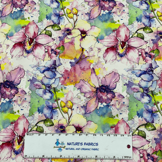 Wild Orchids on Bamboo/Spandex Jersey Fabric - Nature's Fabrics