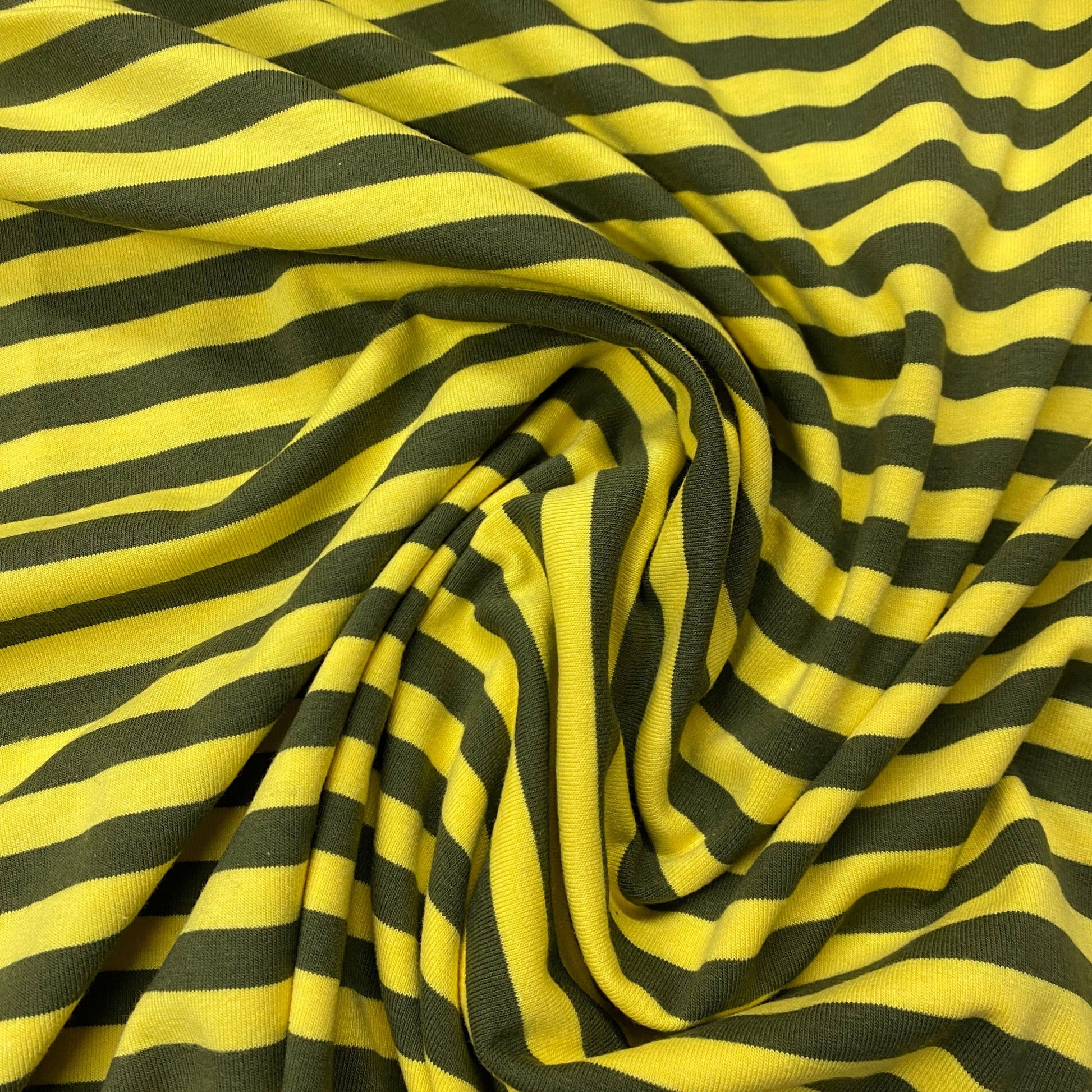 Yellow and Green 3/8" Stripes on Cotton/Spandex Jersey Fabric - Nature's Fabrics