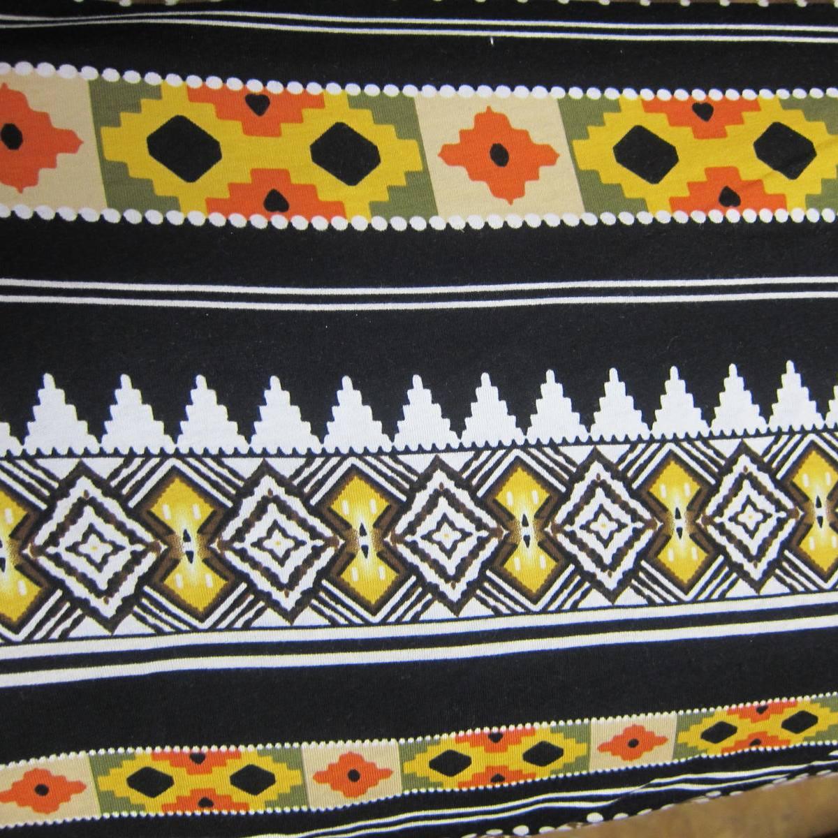 Yellow, Black and Orange Aztec on Cotton/Spandex Jersey Fabric - Nature's Fabrics